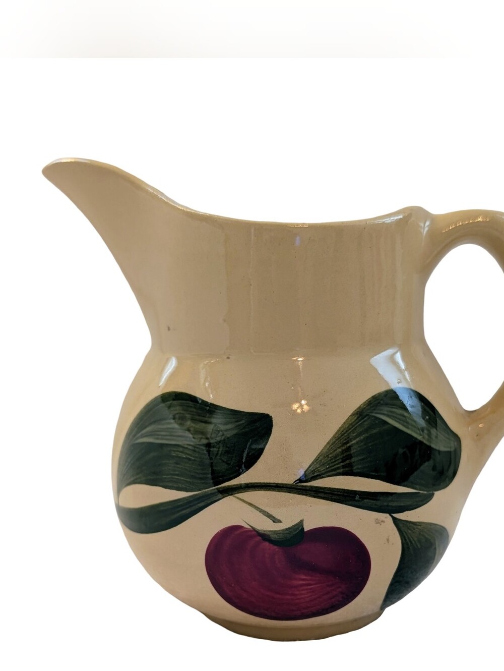 Vintage MCM Watt Pottery Pitcher #15 Apple 3 Leaf Design